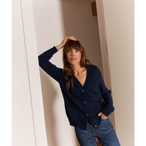 DEBBIE MORGAN Long Grey & Black Trim V Neck Cardigan S - Picture 1 of 5